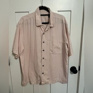 AUREUS Men’s Silk Cotton Blend Button Up Light Tee Pink Size Large